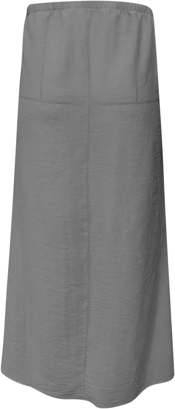 Summer Skirts for Women 2025 Casual Soft Drawstring Maxi Linen Skirt Vacation Travel Beach Long Skirt with Pockets