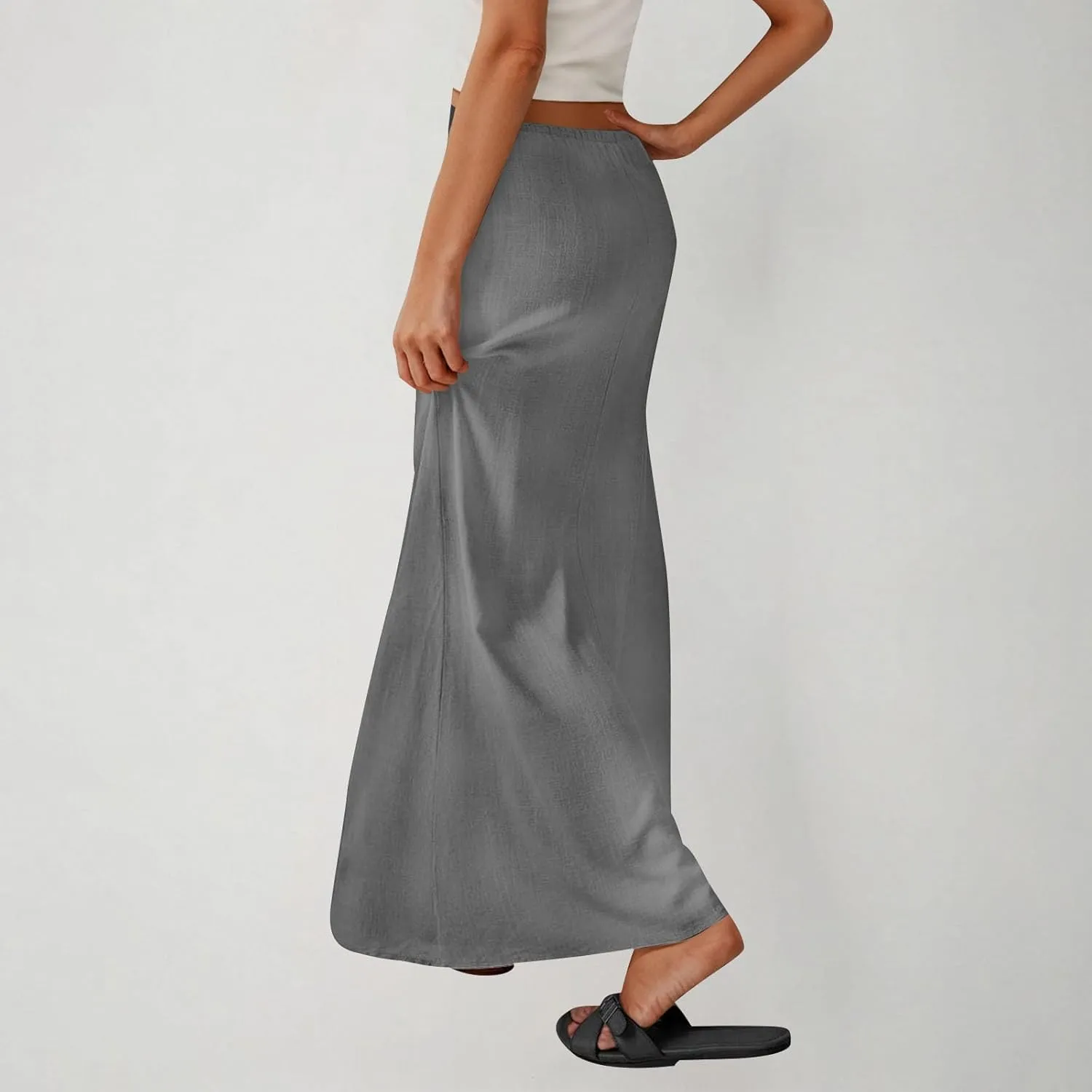 Summer Skirts for Women 2025 Casual Soft Drawstring Maxi Linen Skirt Vacation Travel Beach Long Skirt with Pockets