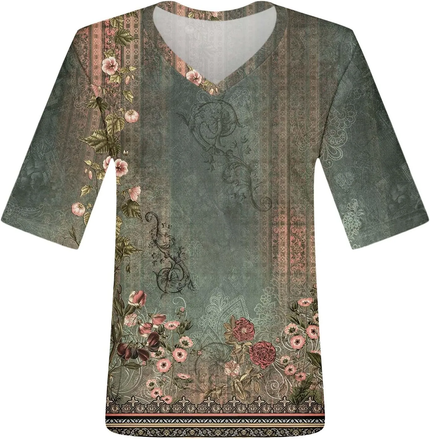 Summer Tops for Women 2024 Elbow Length V-Neck T Shirts Dressy Casual Half Sleeve Fit Basic Tee Tunic Tops Blouse