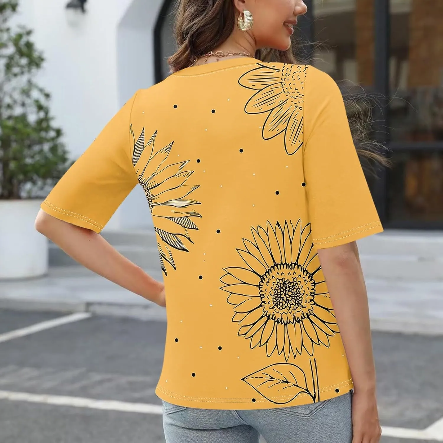 Summer Tops for Women 2024 Elbow Length V-Neck T Shirts Dressy Casual Half Sleeve Fit Basic Tee Tunic Tops Blouse