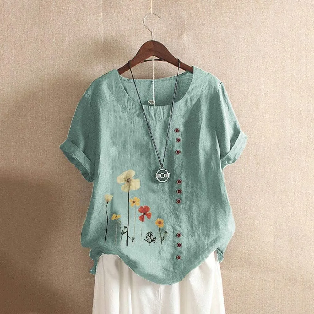 Summer Tops for Women 2024 Linen Shirts 3/4 Length Sleeve Womens Tops Casual Crewneck Blouses Summer Lightweight Tees