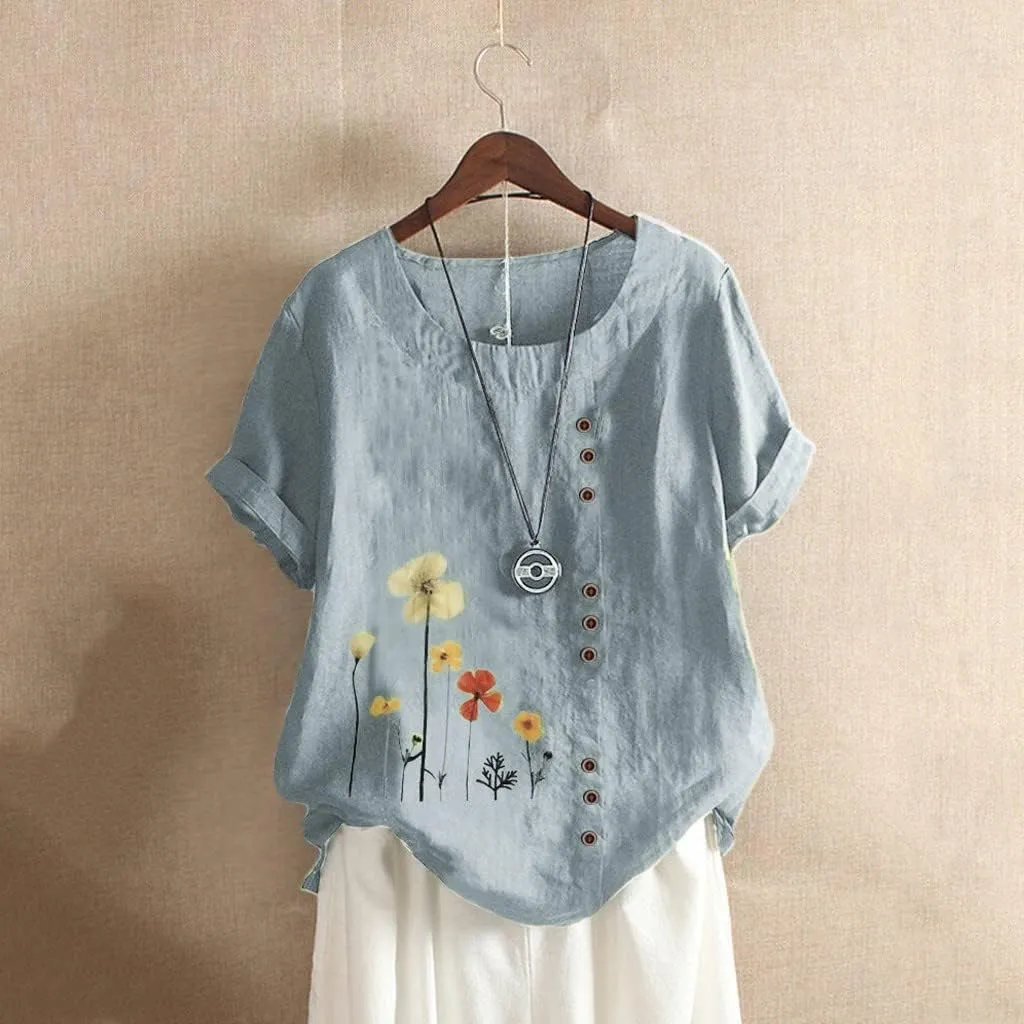 Summer Tops for Women 2024 Linen Shirts 3/4 Length Sleeve Womens Tops Casual Crewneck Blouses Summer Lightweight Tees
