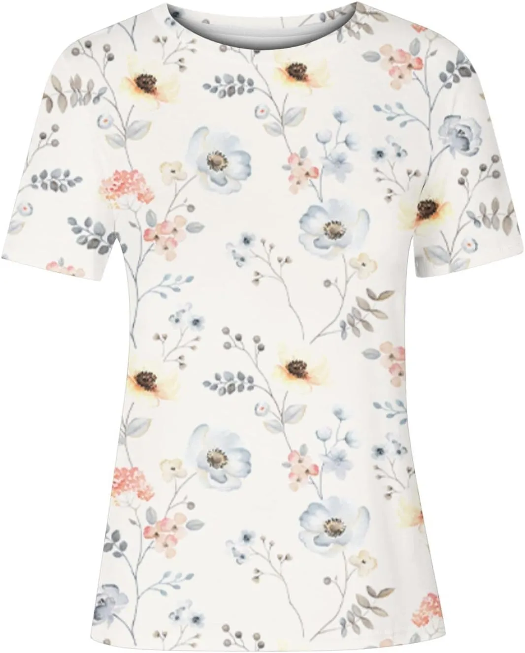 Summer Tops for Women 2025 Casual T-Shirts Shirts Graphic Tee Short Sleeve Top Floral Print Loose Top