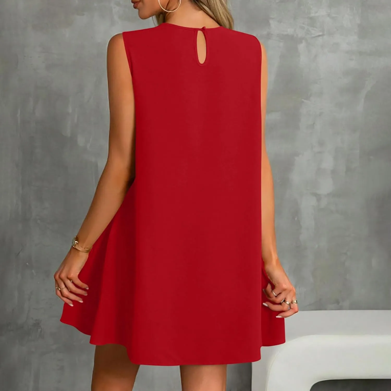 Sun Dresses for Women 2025 Vacation Summer Ruffle Crewneck Sleeveless Tank Mini Dress Shift Date Outfits