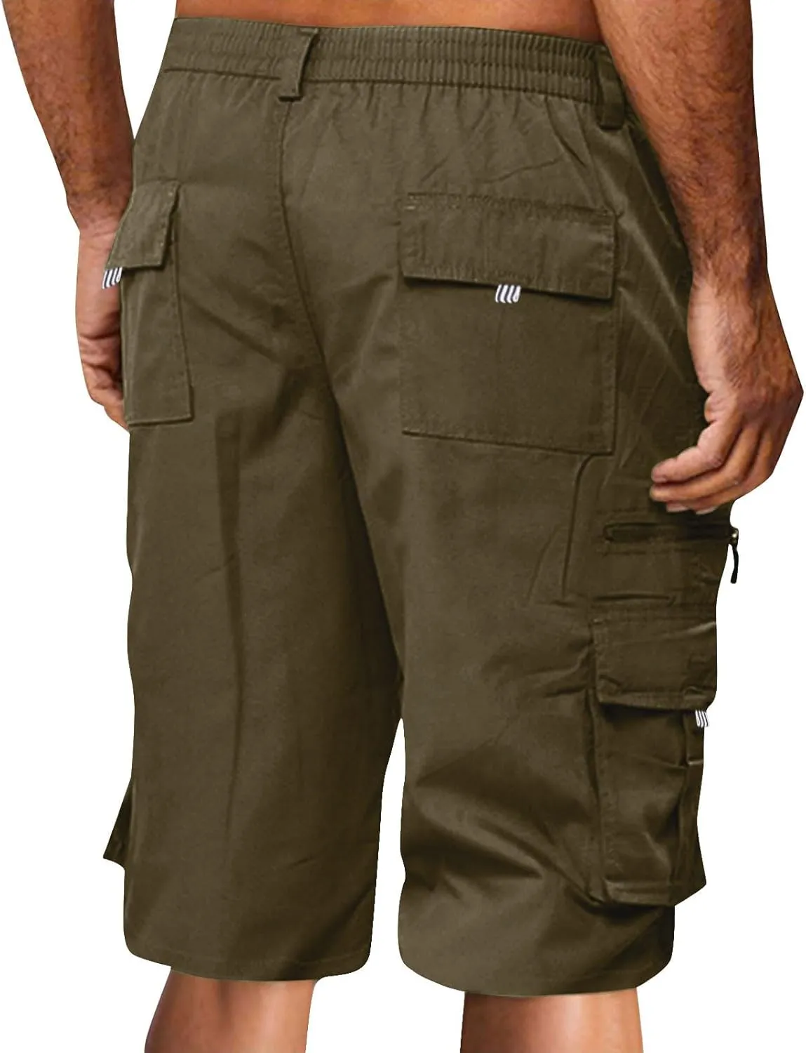 Sweat Shorts Men Cargo Elastic Waist Shorts Casual Stretch Drawstring Summer Joggers Pants Baggy with Pockets