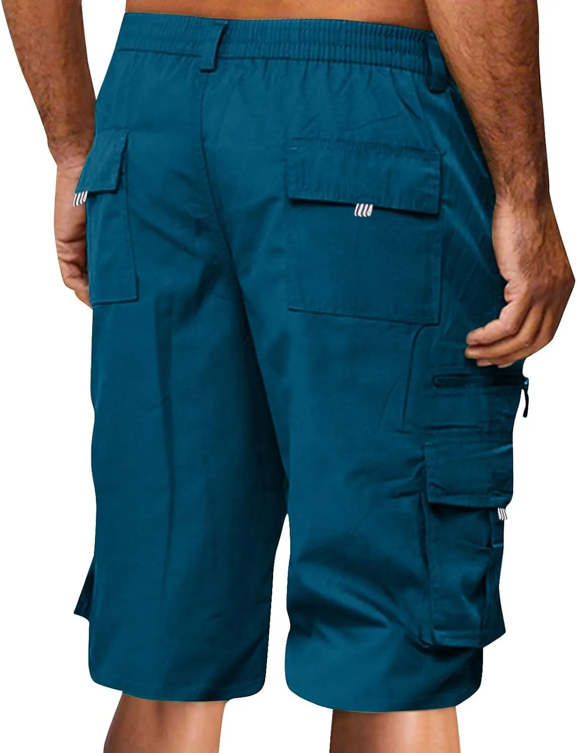 Sweat Shorts Men Cargo Elastic Waist Shorts Casual Stretch Drawstring Summer Joggers Pants Baggy with Pockets