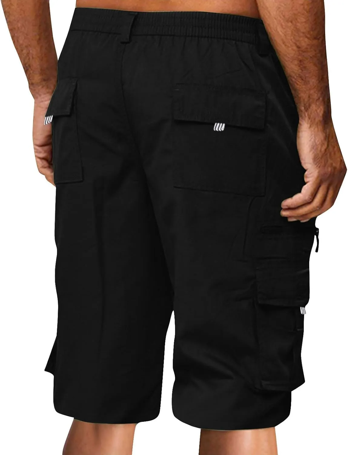Sweat Shorts Men Cargo Elastic Waist Shorts Casual Stretch Drawstring Summer Joggers Pants Baggy with Pockets