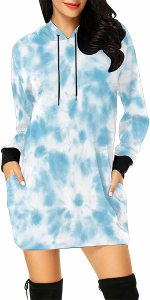 Sweatshirt For Women Light Blue Decorative Elements Womens Sweatshirt Dress Long Sleeve Hoodies Mini Dresses Casual Hoodie