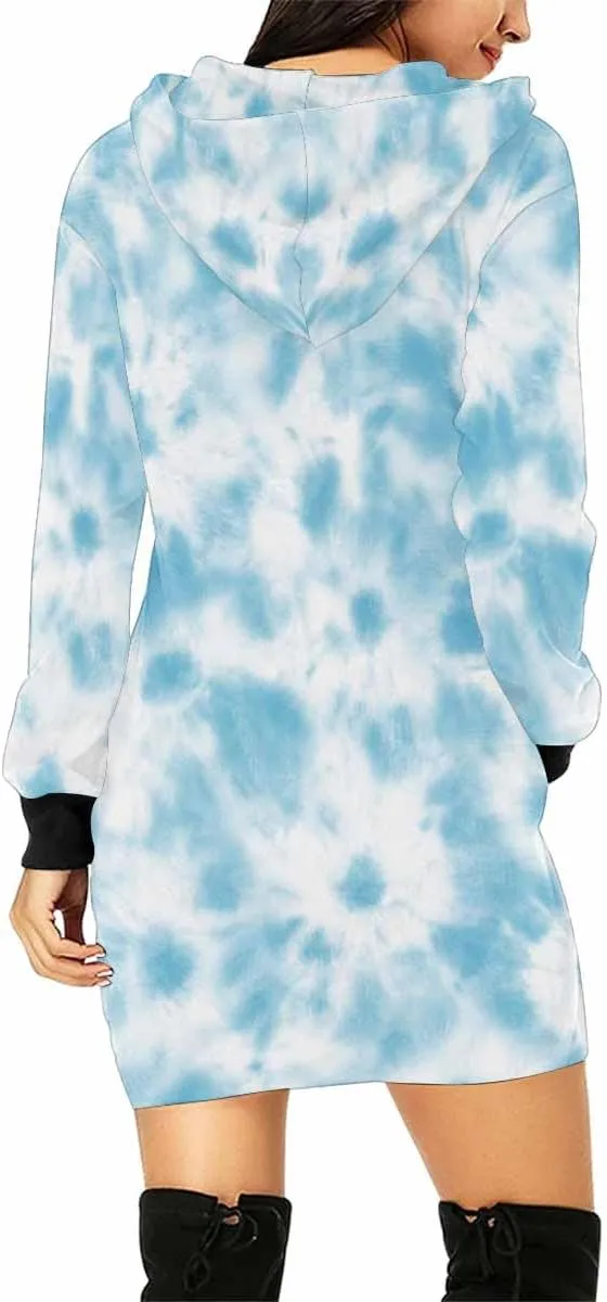 Sweatshirt For Women Light Blue Decorative Elements Womens Sweatshirt Dress Long Sleeve Hoodies Mini Dresses Casual Hoodie