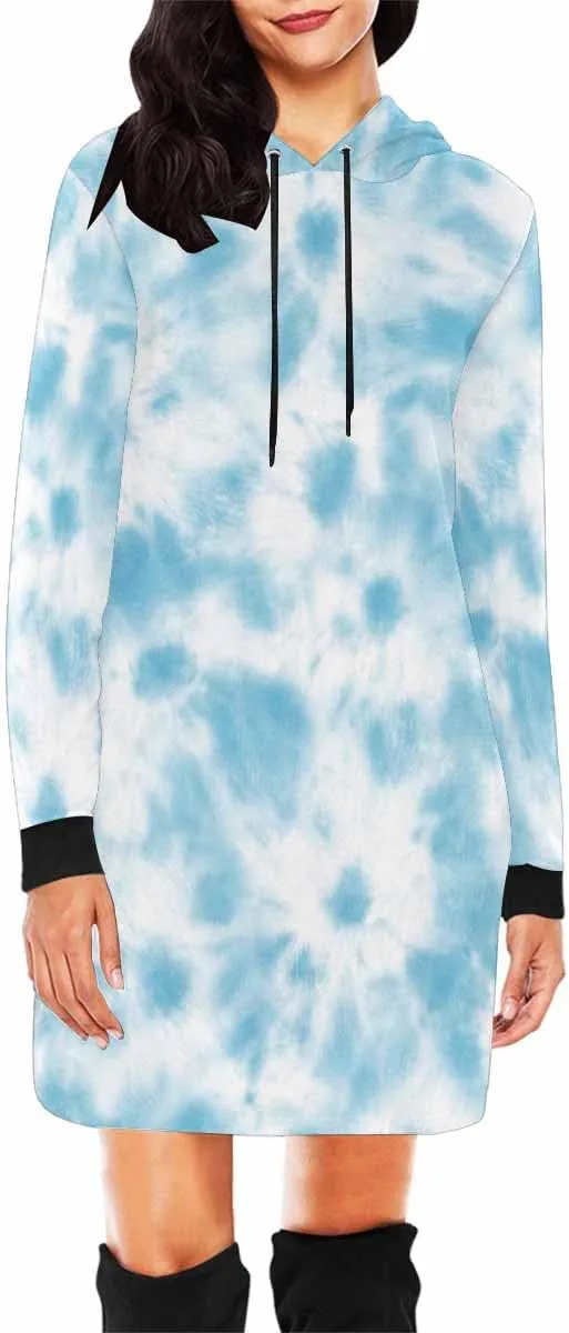 Sweatshirt For Women Light Blue Decorative Elements Womens Sweatshirt Dress Long Sleeve Hoodies Mini Dresses Casual Hoodie