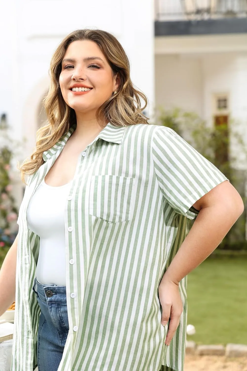 TIYOMI Plus Size Short Sleeve Button Down Shirts for Women Summer Tops Casual Blouses XL-5XL