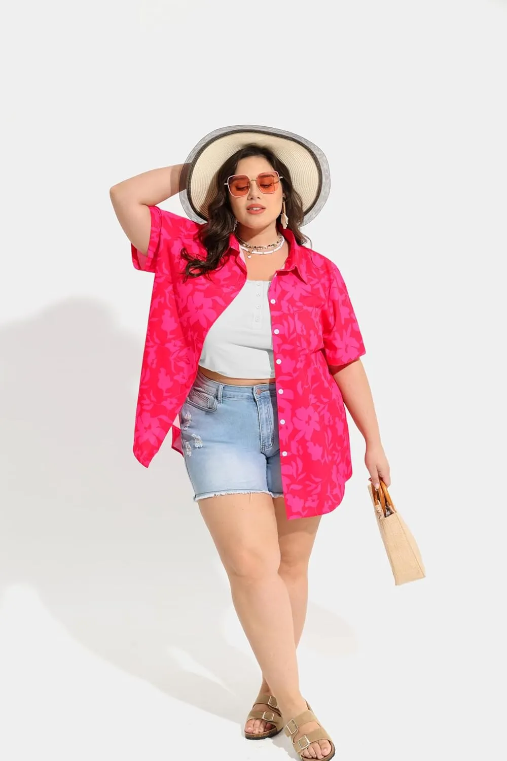 TIYOMI Plus Size Short Sleeve Button Down Shirts for Women Summer Tops Casual Blouses XL-5XL