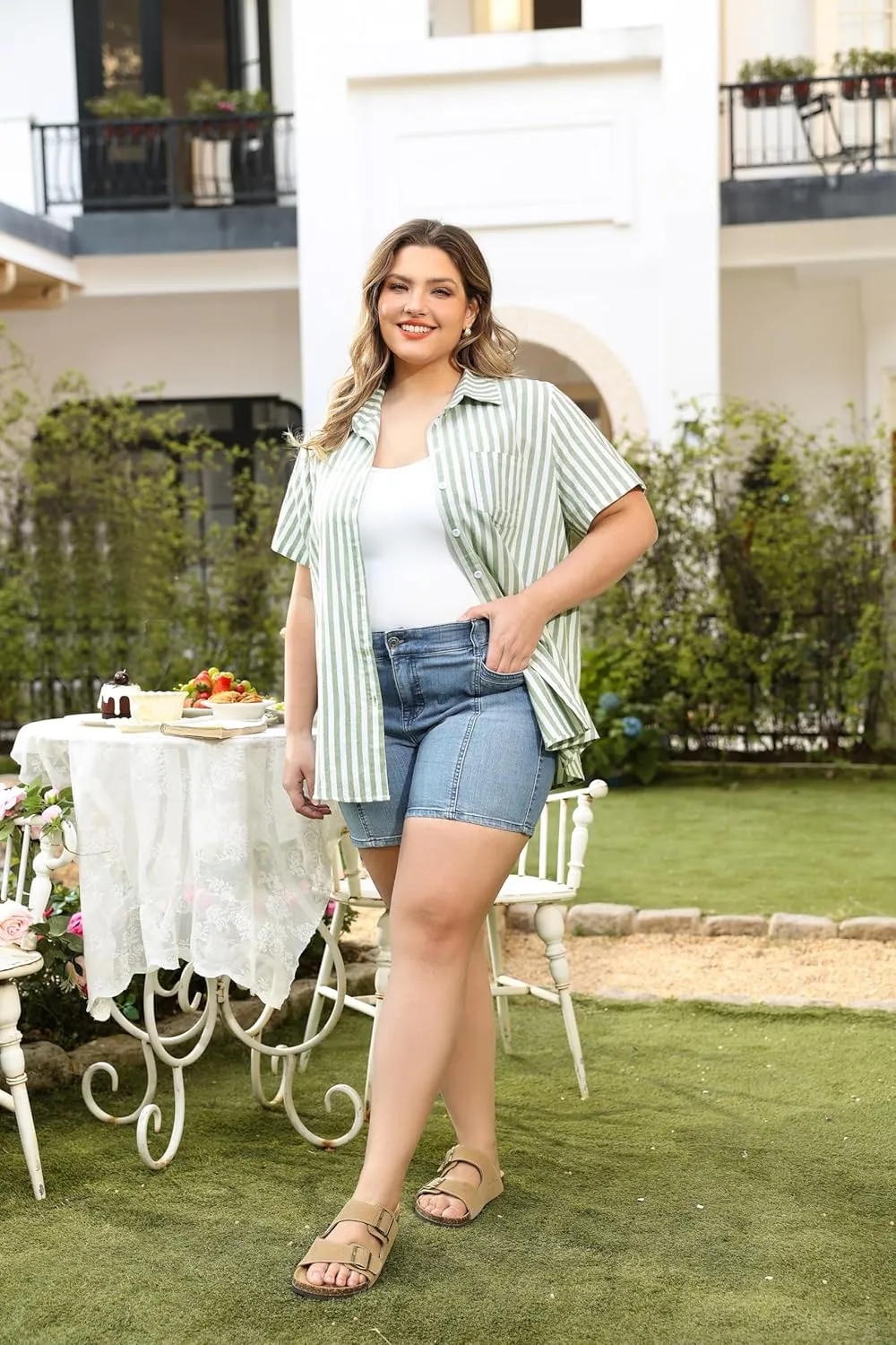 TIYOMI Plus Size Short Sleeve Button Down Shirts for Women Summer Tops Casual Blouses XL-5XL