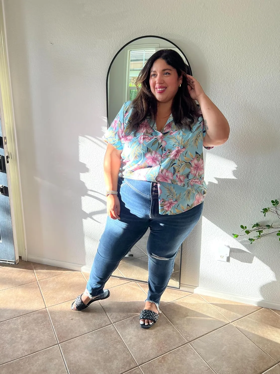 TIYOMI Plus Size Short Sleeve Button Down Shirts for Women Summer Tops Casual Blouses XL-5XL