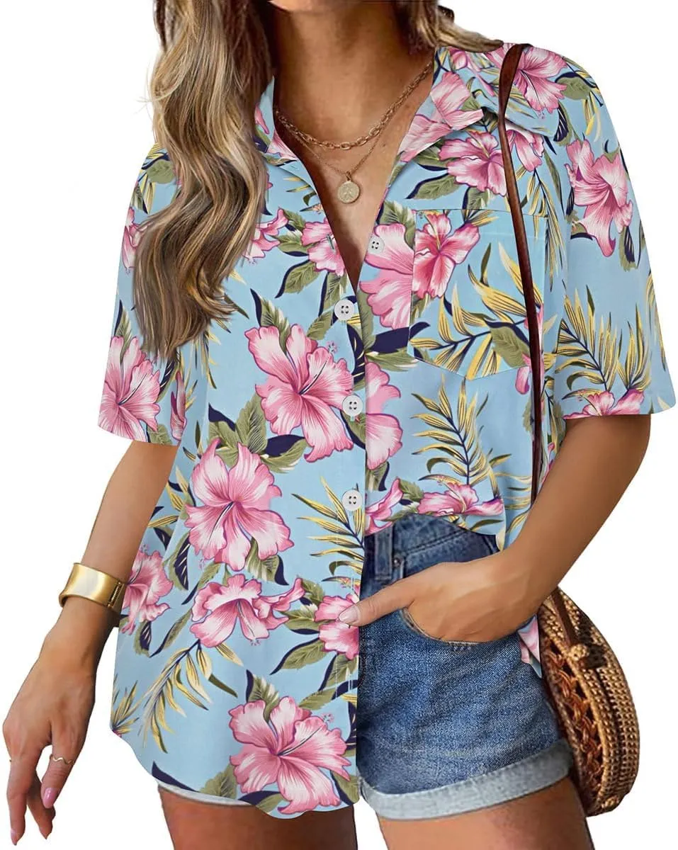 TIYOMI Plus Size Short Sleeve Button Down Shirts for Women Summer Tops Casual Blouses XL-5XL