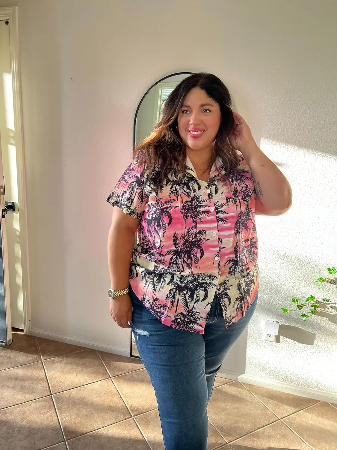 TIYOMI Plus Size Short Sleeve Button Down Shirts for Women Summer Tops Casual Blouses XL-5XL