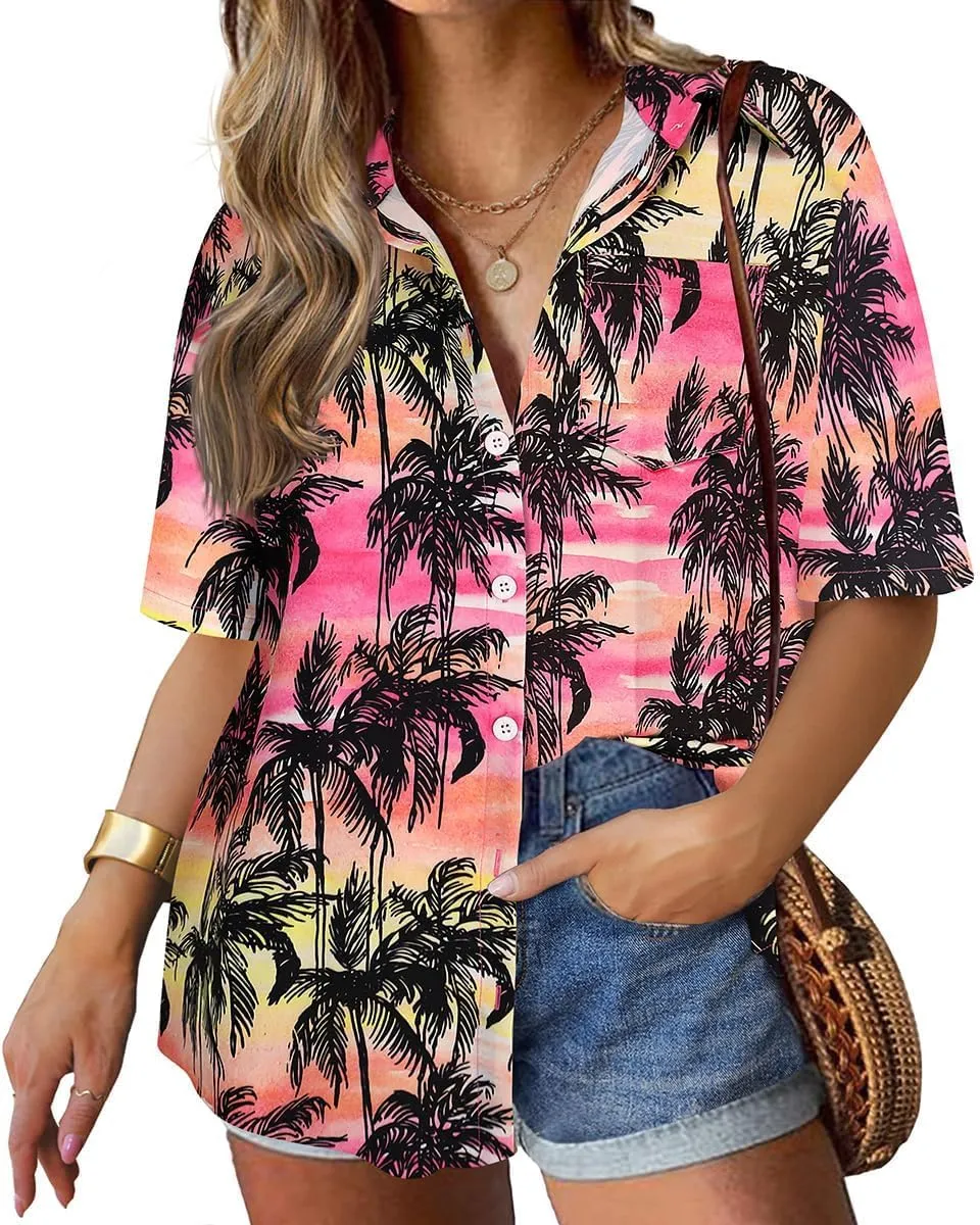 TIYOMI Plus Size Short Sleeve Button Down Shirts for Women Summer Tops Casual Blouses XL-5XL