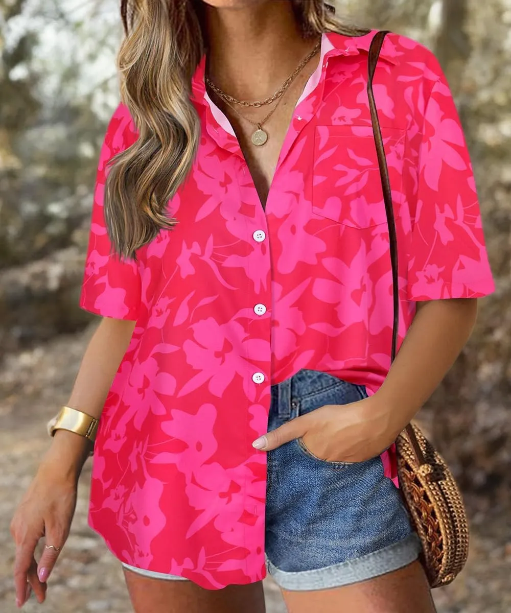 TIYOMI Plus Size Short Sleeve Button Down Shirts for Women Summer Tops Casual Blouses XL-5XL