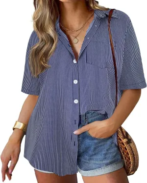 TIYOMI Plus Size Short Sleeve Button Down Shirts for Women Summer Tops Casual Blouses XL-5XL