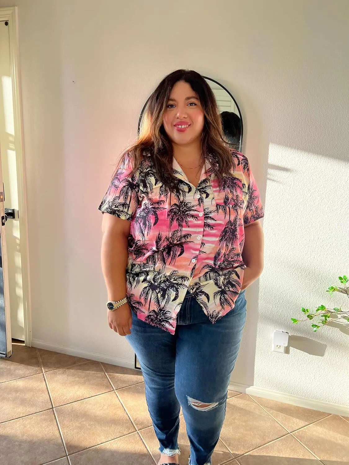 TIYOMI Plus Size Short Sleeve Button Down Shirts for Women Summer Tops Casual Blouses XL-5XL