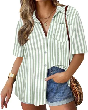 TIYOMI Plus Size Short Sleeve Button Down Shirts for Women Summer Tops Casual Blouses XL-5XL