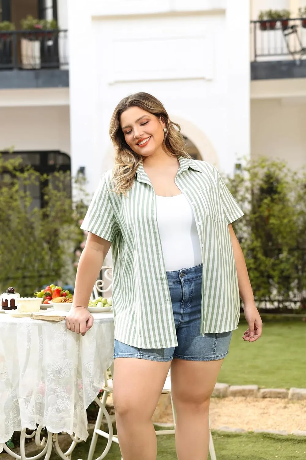 TIYOMI Plus Size Short Sleeve Button Down Shirts for Women Summer Tops Casual Blouses XL-5XL