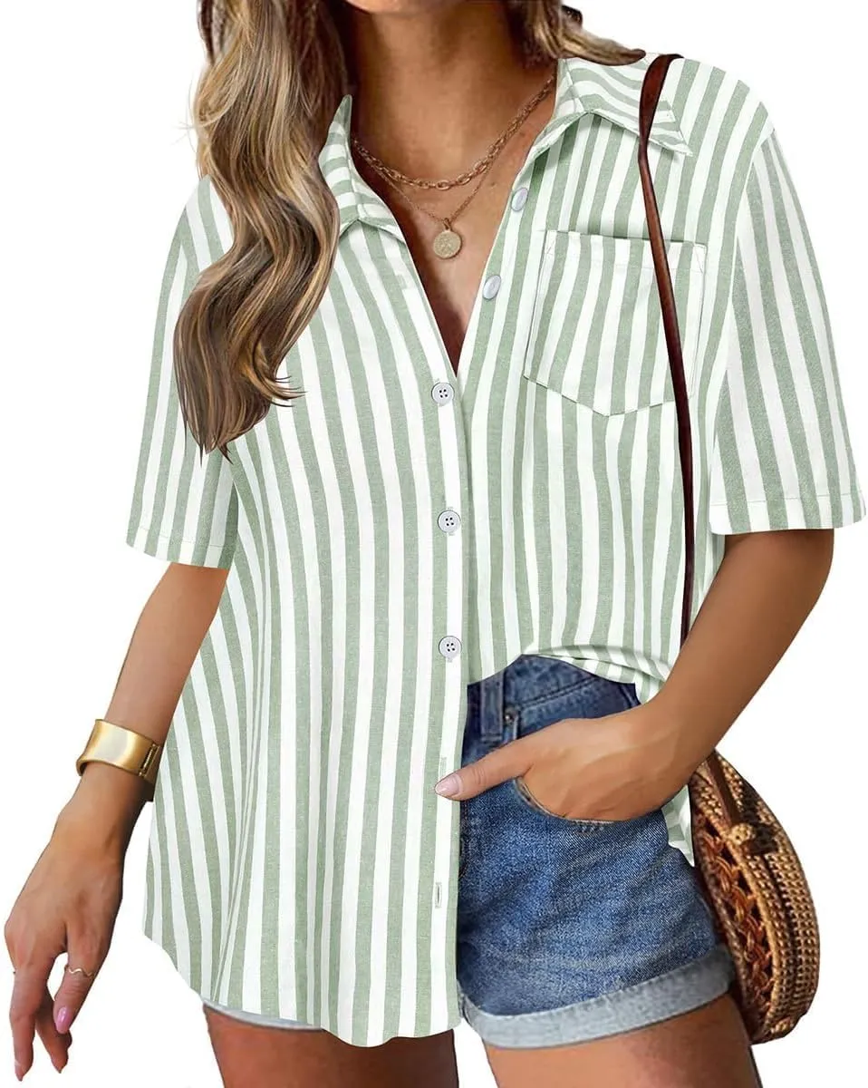 TIYOMI Plus Size Short Sleeve Button Down Shirts for Women Summer Tops Casual Blouses XL-5XL