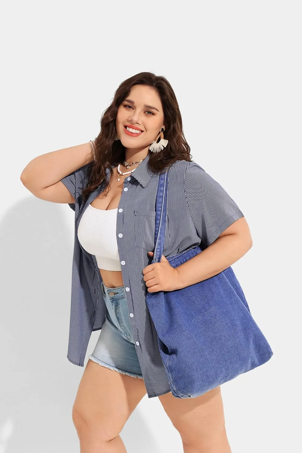 TIYOMI Plus Size Short Sleeve Button Down Shirts for Women Summer Tops Casual Blouses XL-5XL