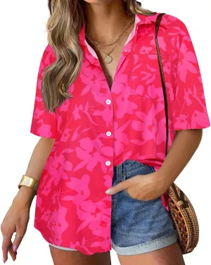 TIYOMI Plus Size Short Sleeve Button Down Shirts for Women Summer Tops Casual Blouses XL-5XL