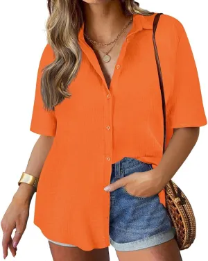 TIYOMI Plus Size Short Sleeve Button Down Shirts for Women Summer Tops Casual Blouses XL-5XL