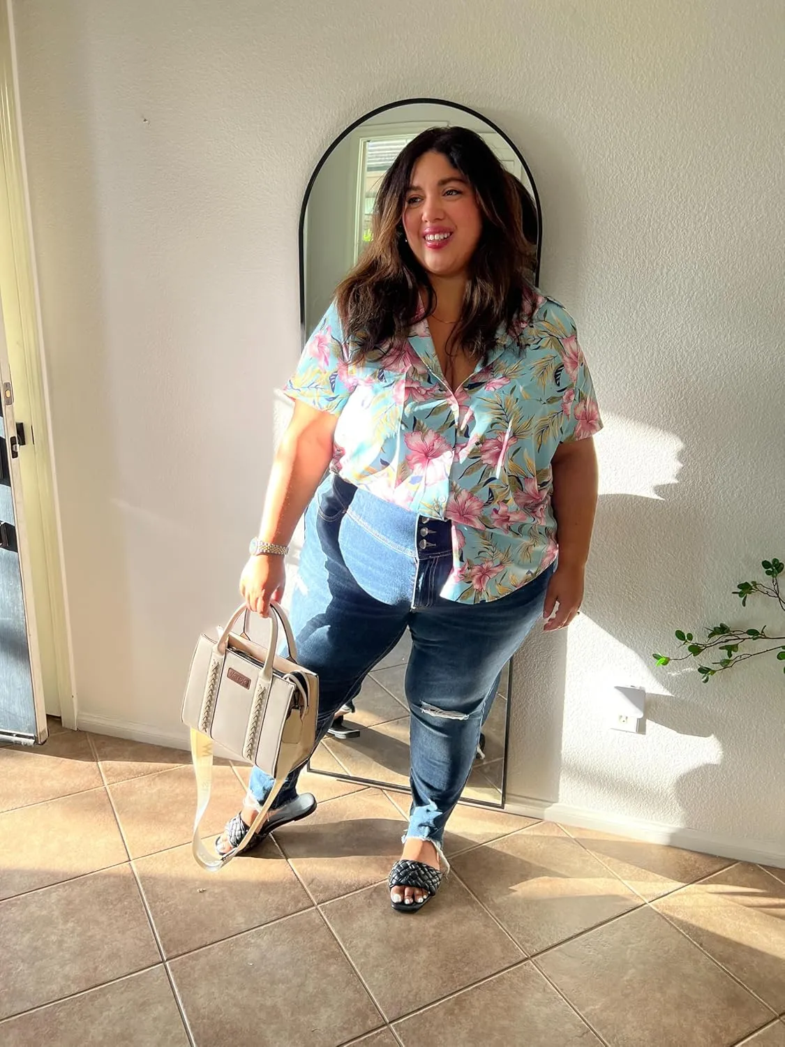 TIYOMI Plus Size Short Sleeve Button Down Shirts for Women Summer Tops Casual Blouses XL-5XL