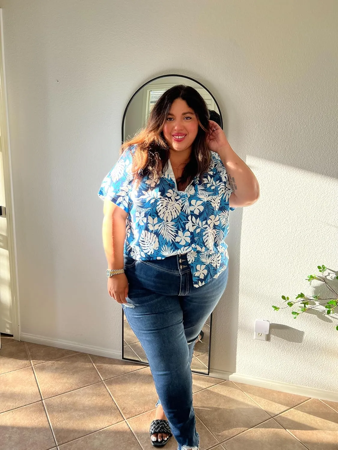 TIYOMI Plus Size Short Sleeve Button Down Shirts for Women Summer Tops Casual Blouses XL-5XL