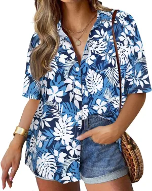 TIYOMI Plus Size Short Sleeve Button Down Shirts for Women Summer Tops Casual Blouses XL-5XL