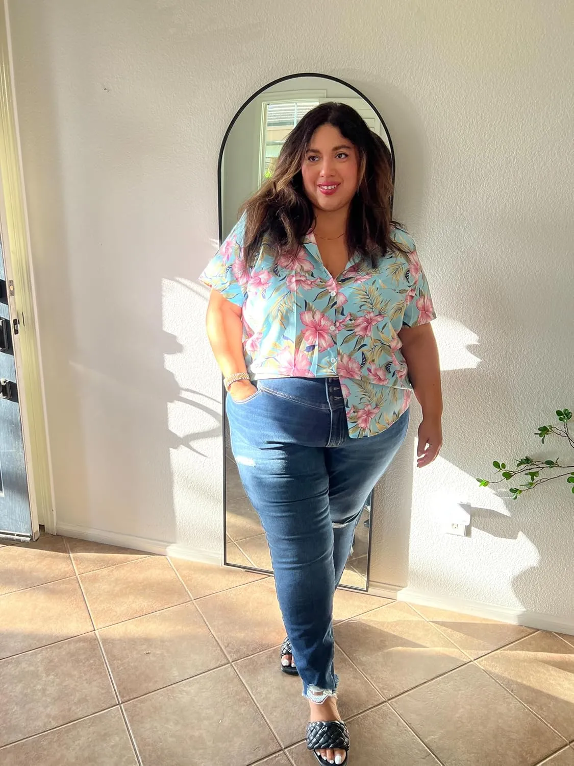 TIYOMI Plus Size Short Sleeve Button Down Shirts for Women Summer Tops Casual Blouses XL-5XL