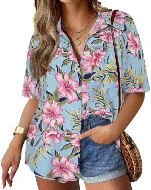TIYOMI Plus Size Short Sleeve Button Down Shirts for Women Summer Tops Casual Blouses XL-5XL