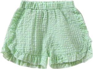 Toddler Baby Girl Ruffle Shorts Gingham Plaid/Solid Elastic Waist Shorts Pants Bottoms Casual Summer Outfit