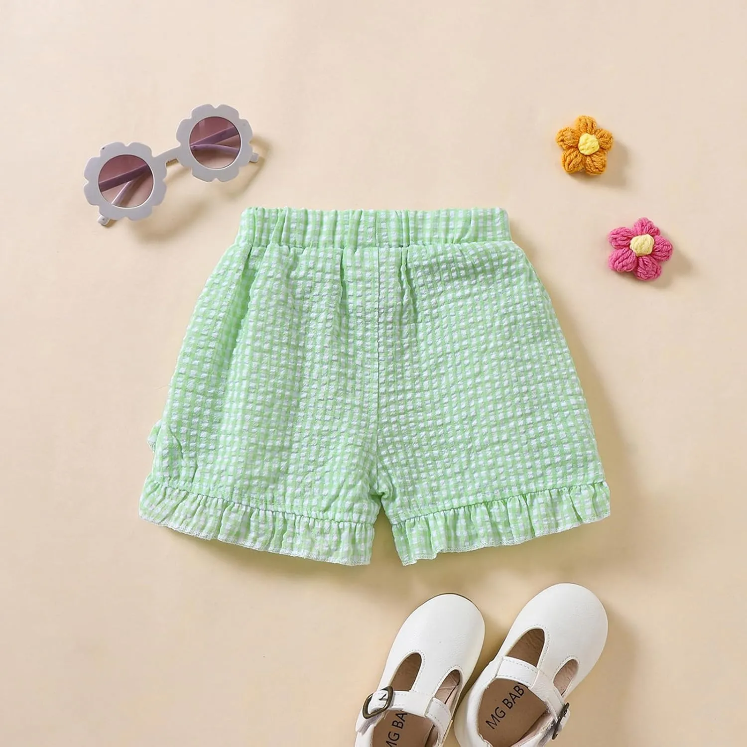 Toddler Baby Girl Ruffle Shorts Gingham Plaid/Solid Elastic Waist Shorts Pants Bottoms Casual Summer Outfit