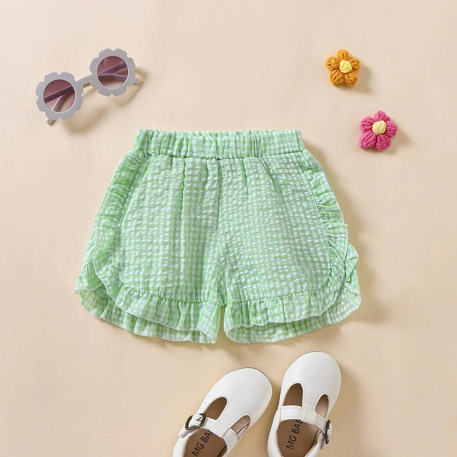 Toddler Baby Girl Ruffle Shorts Gingham Plaid/Solid Elastic Waist Shorts Pants Bottoms Casual Summer Outfit