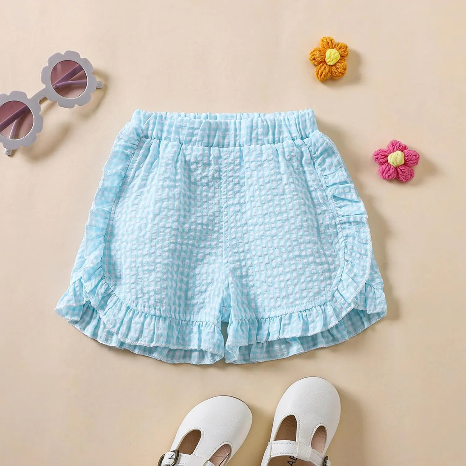 Toddler Baby Girl Ruffle Shorts Gingham Plaid/Solid Elastic Waist Shorts Pants Bottoms Casual Summer Outfit
