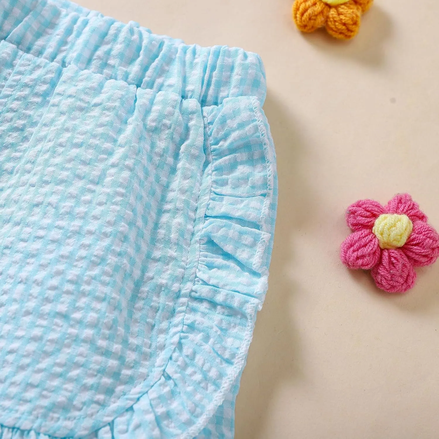 Toddler Baby Girl Ruffle Shorts Gingham Plaid/Solid Elastic Waist Shorts Pants Bottoms Casual Summer Outfit
