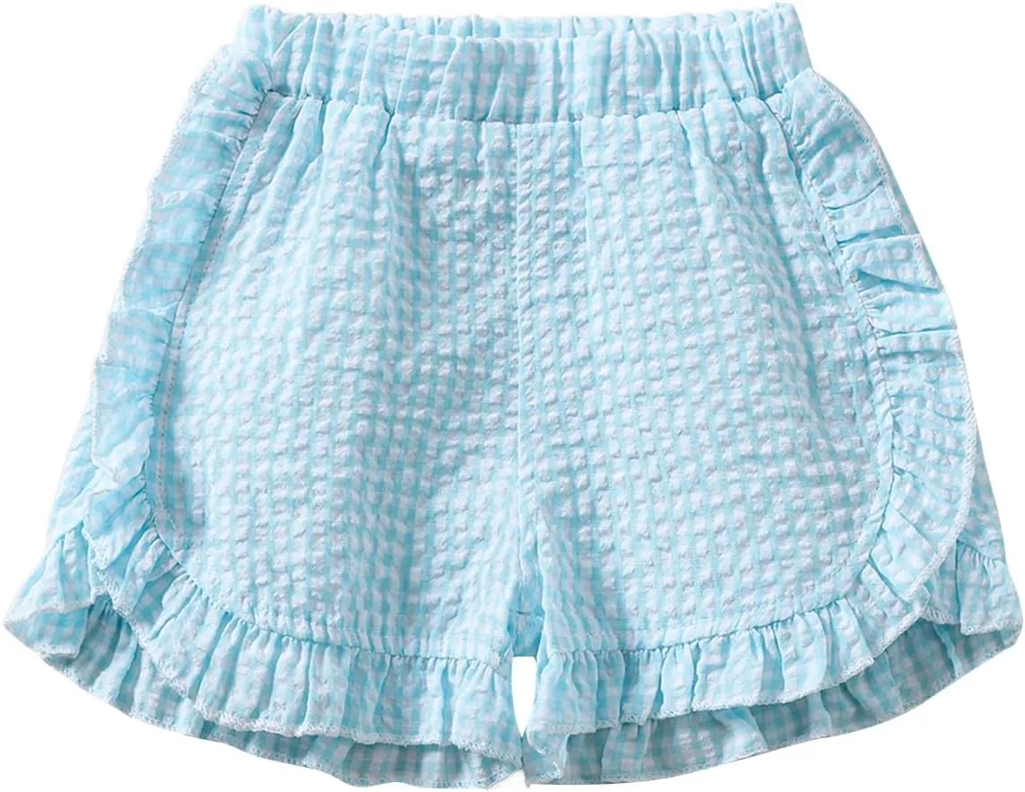 Toddler Baby Girl Ruffle Shorts Gingham Plaid/Solid Elastic Waist Shorts Pants Bottoms Casual Summer Outfit