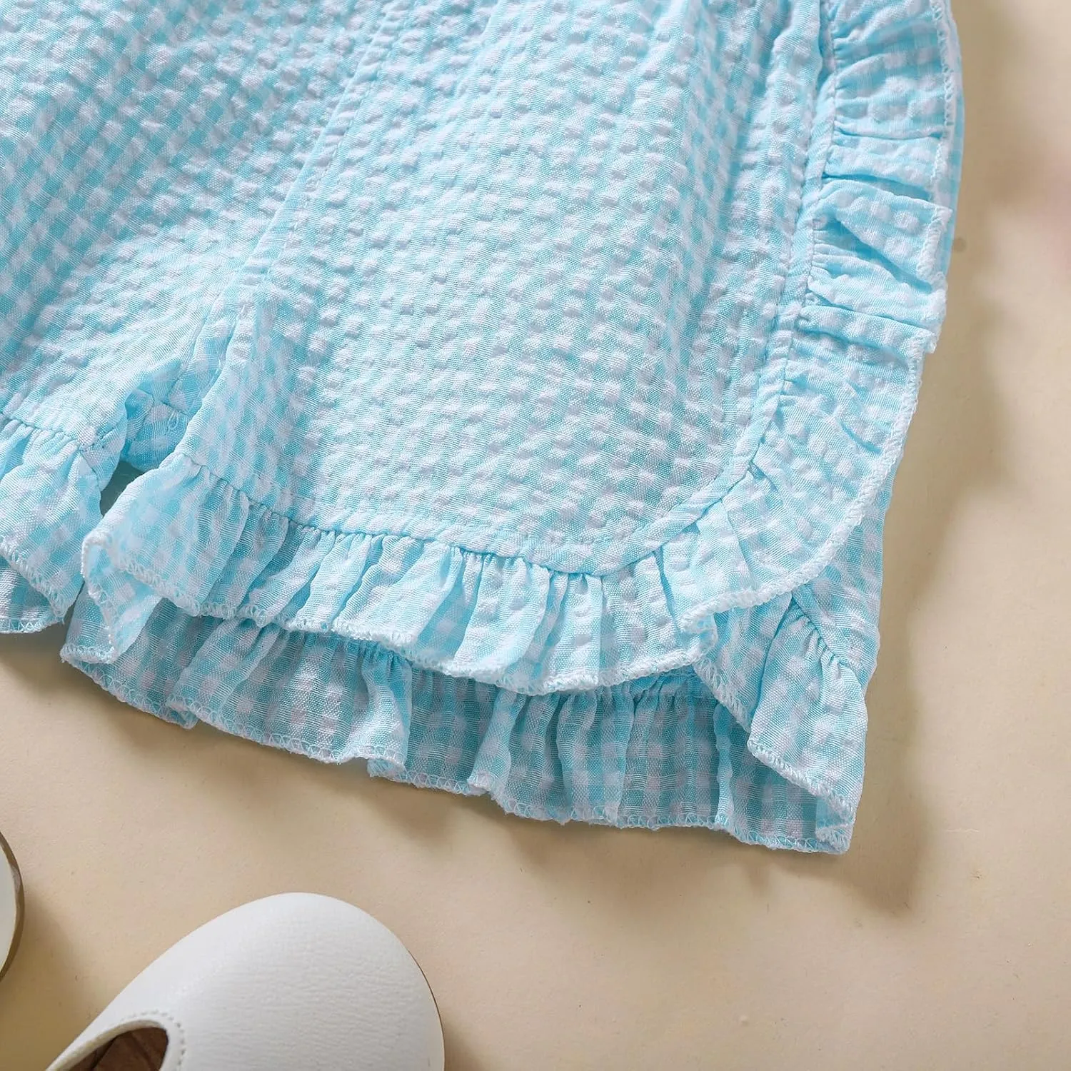 Toddler Baby Girl Ruffle Shorts Gingham Plaid/Solid Elastic Waist Shorts Pants Bottoms Casual Summer Outfit