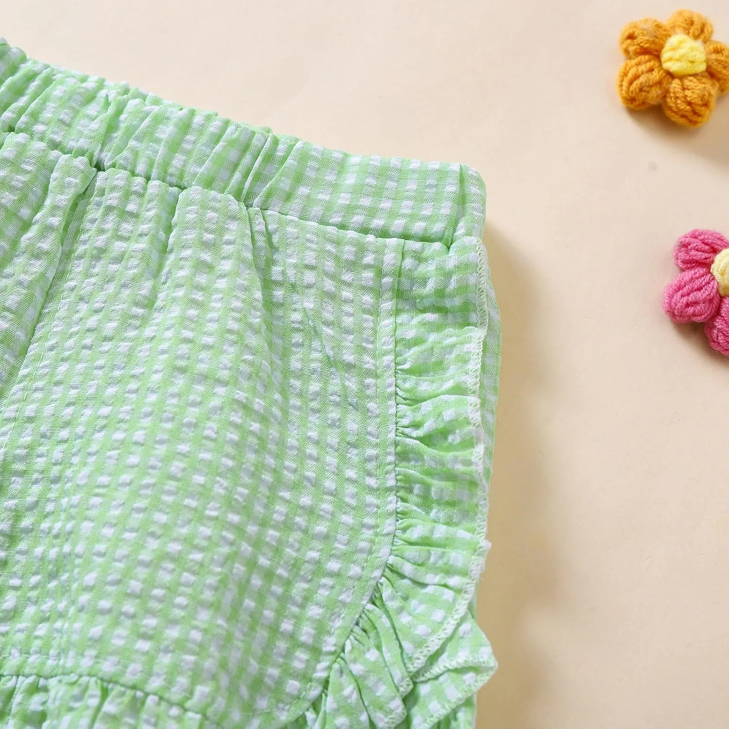 Toddler Baby Girl Ruffle Shorts Gingham Plaid/Solid Elastic Waist Shorts Pants Bottoms Casual Summer Outfit