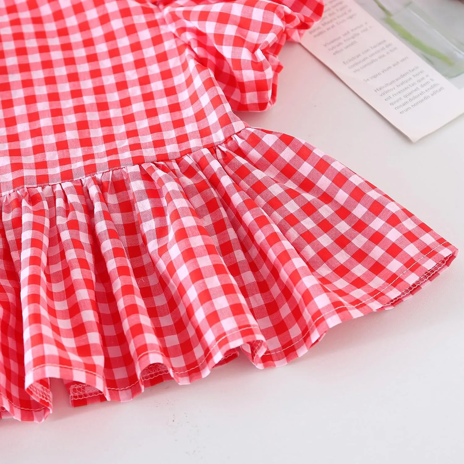 Toddler Girls Clothes Set Ruffle Sleeve Hem Top Cardigan Elastic Waist Shorts Plaid Printed Summer 2Pcs Outfits