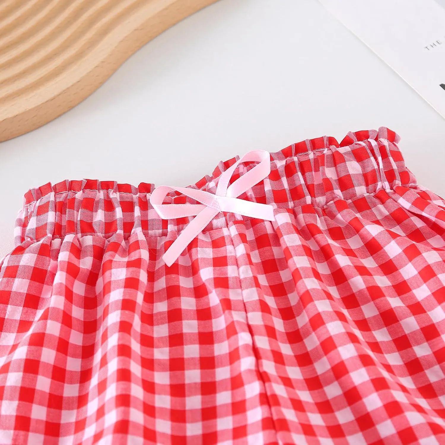Toddler Girls Clothes Set Ruffle Sleeve Hem Top Cardigan Elastic Waist Shorts Plaid Printed Summer 2Pcs Outfits