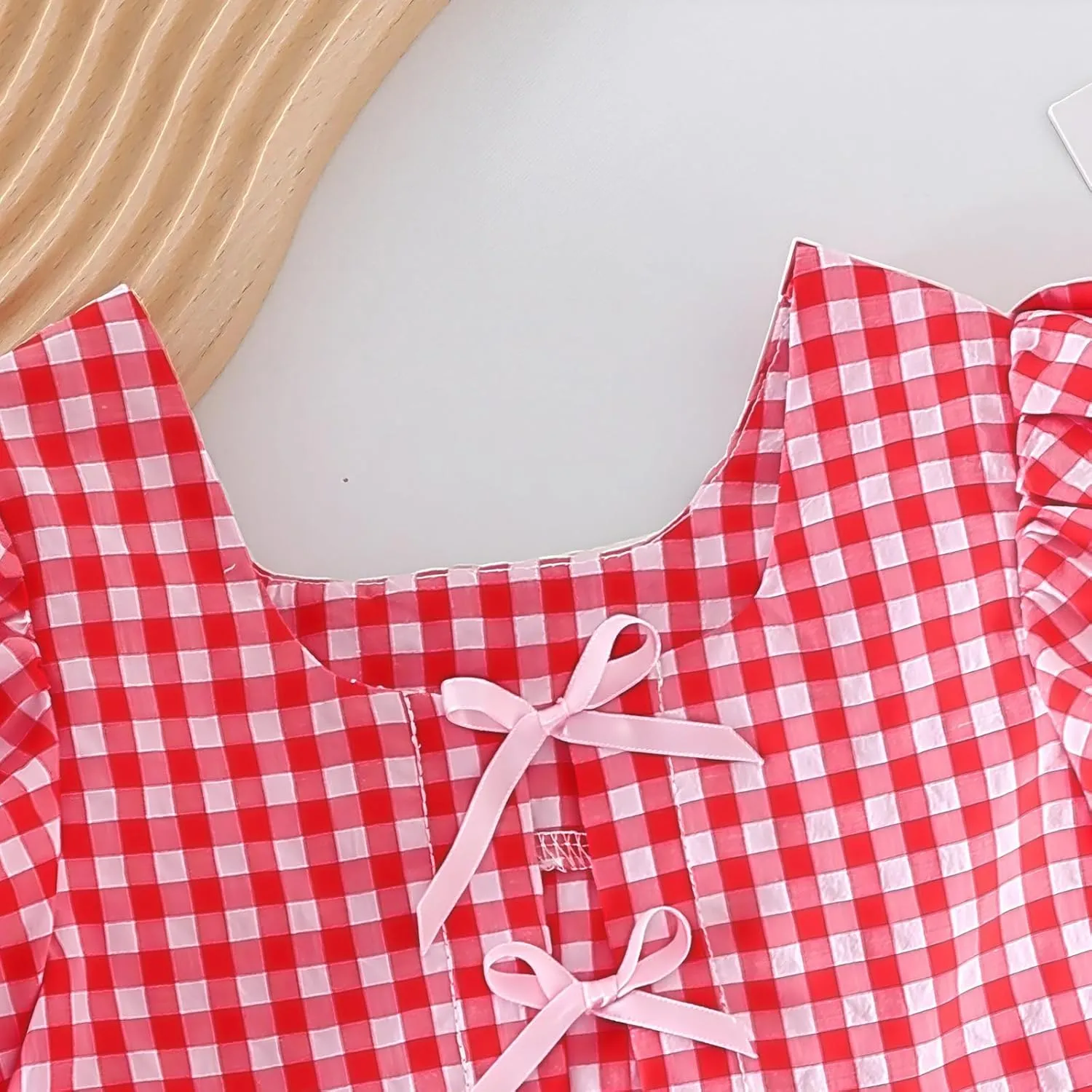 Toddler Girls Clothes Set Ruffle Sleeve Hem Top Cardigan Elastic Waist Shorts Plaid Printed Summer 2Pcs Outfits