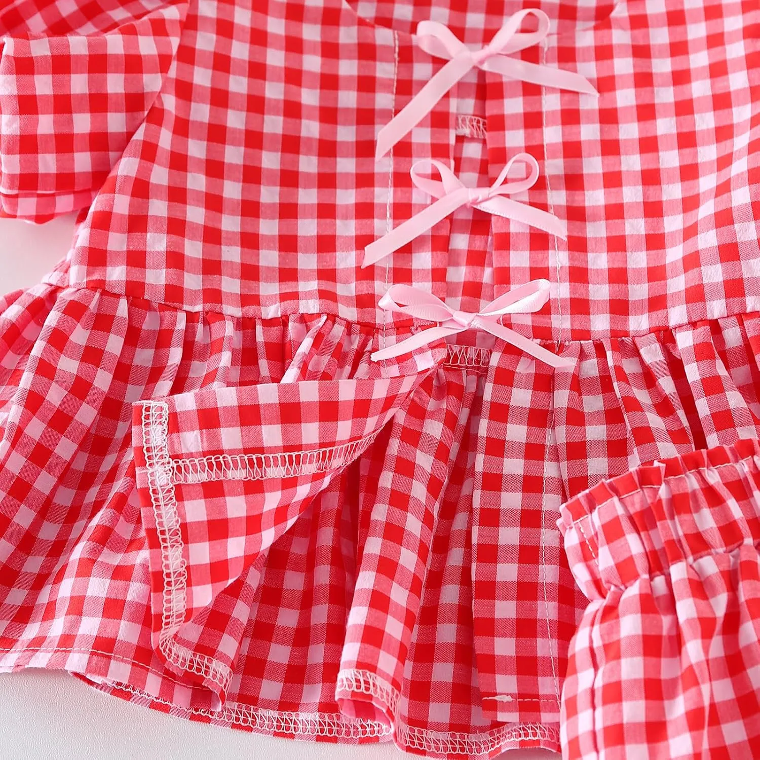 Toddler Girls Clothes Set Ruffle Sleeve Hem Top Cardigan Elastic Waist Shorts Plaid Printed Summer 2Pcs Outfits