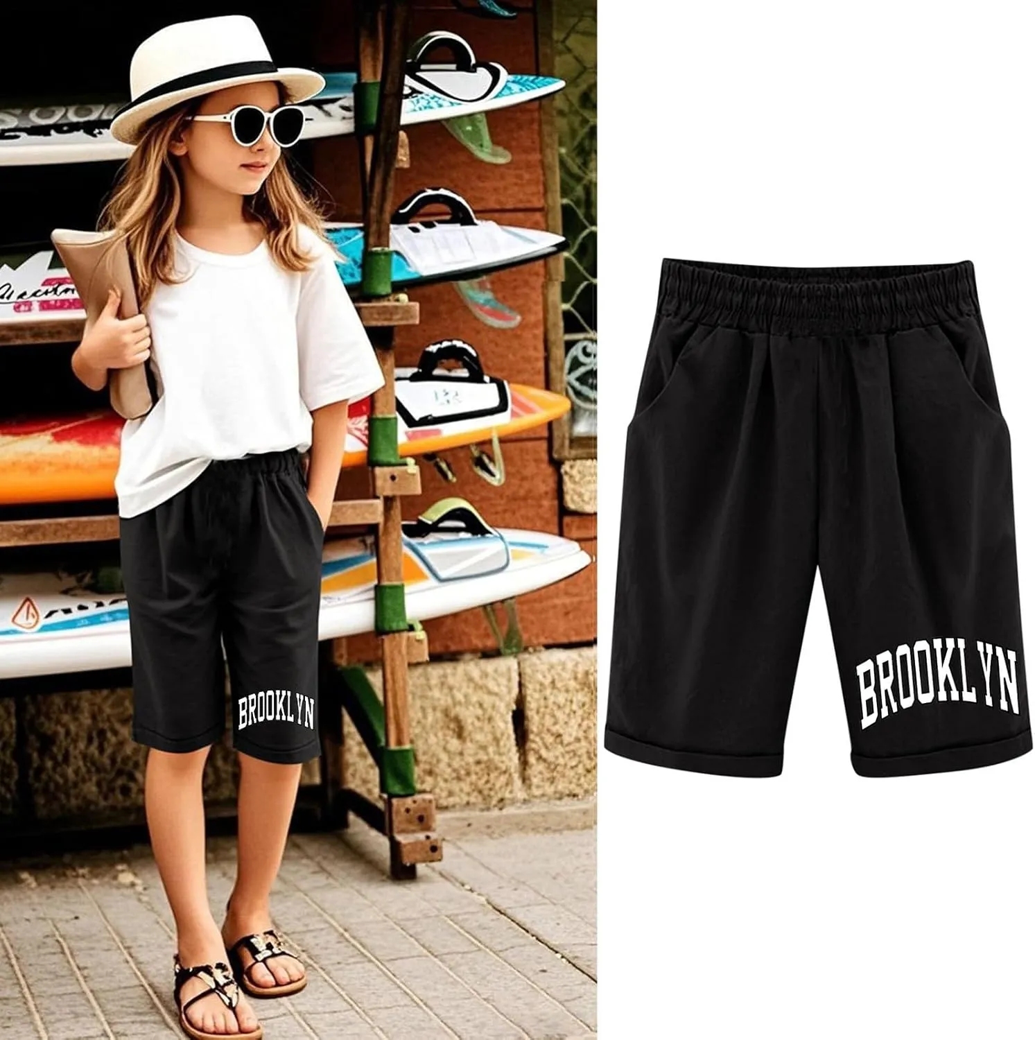 Toddler Girls Shorts Kids Letter Print High Waisted Drawstring Bermuda Shorts Knee Length Linen Summer 2025 Casual Short