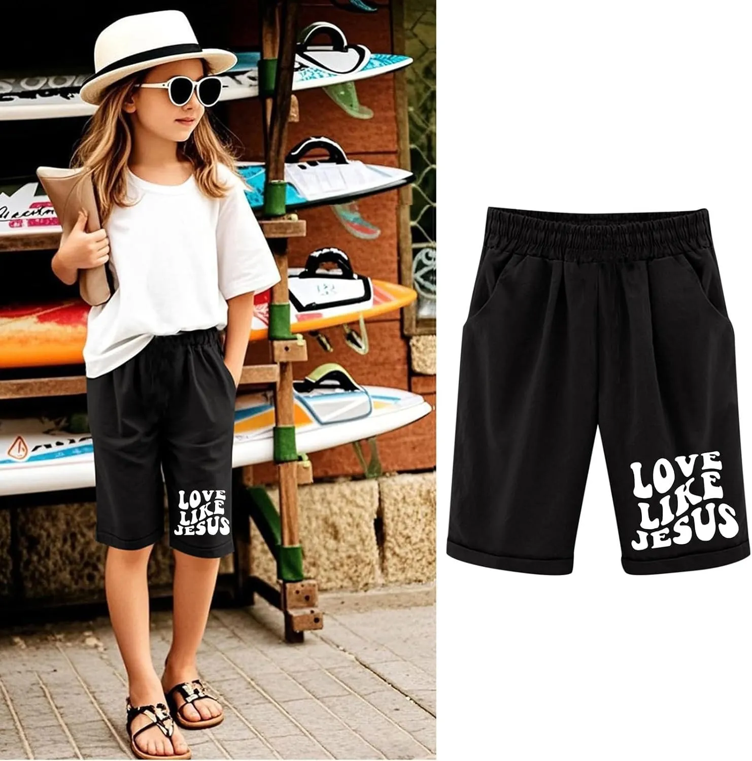 Toddler Girls Shorts Kids Letter Print High Waisted Drawstring Bermuda Shorts Knee Length Linen Summer 2025 Casual Short