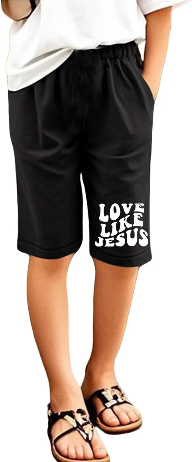 Toddler Girls Shorts Kids Letter Print High Waisted Drawstring Bermuda Shorts Knee Length Linen Summer 2025 Casual Short